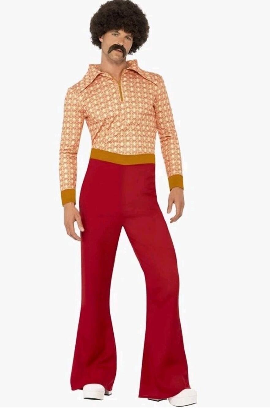 Smiffys 70s Guy Costume Groovy Disco Dance Fever Flared Bell Bottom Cosplay
